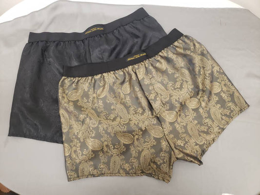 Gold and Black Two silk boxer shorts double bundle paisley pattern made in France