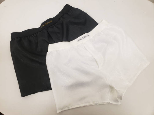 Two silk boxer shorts black and white bundle paisley motif made in France