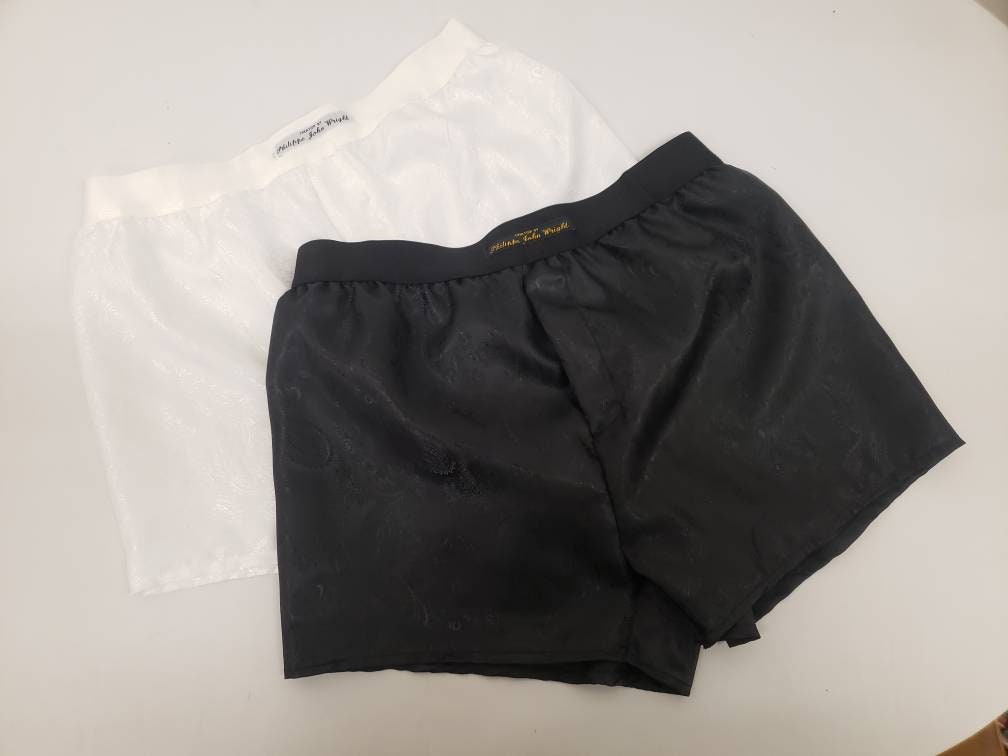silk boxer shorts black and white paisley pattern made in France
