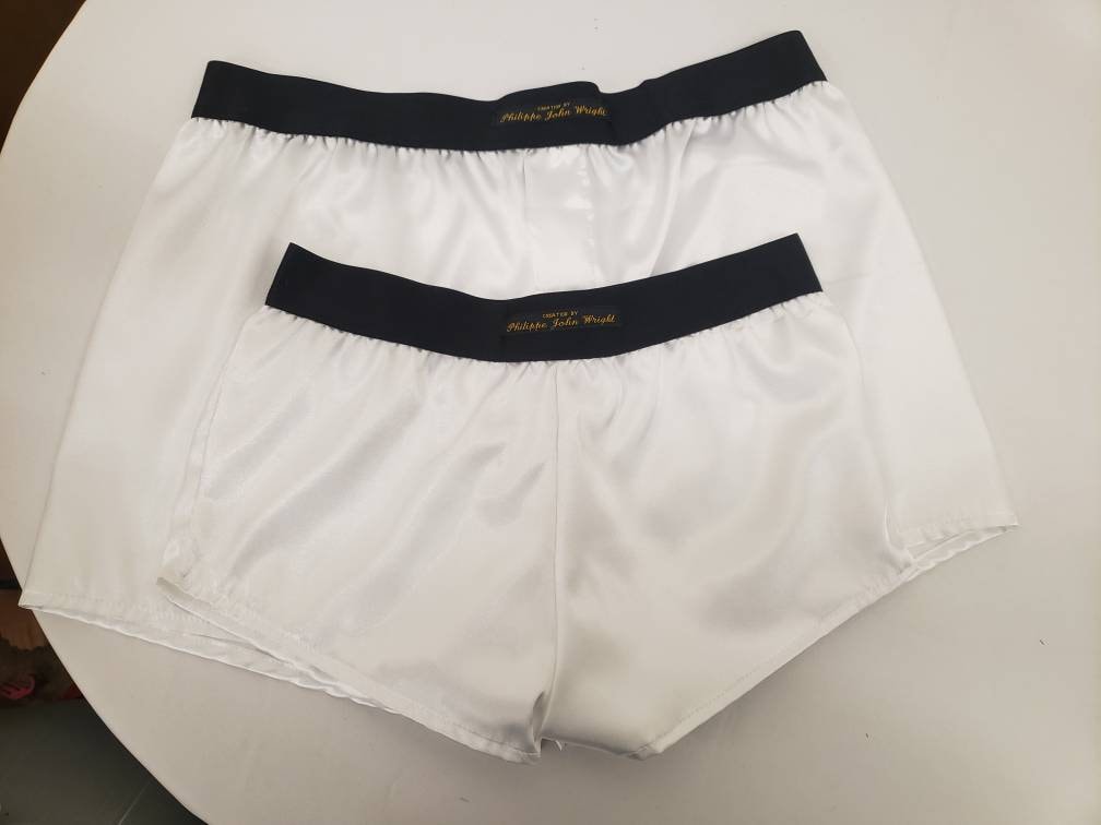 His and her silky Satin boxer short and boy shorts bundle hand made in France perfect for gifts