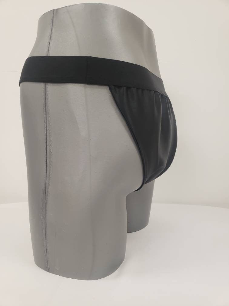 Men BLACK shiny satin briefs tanga like underwear fully lined with silky finish.