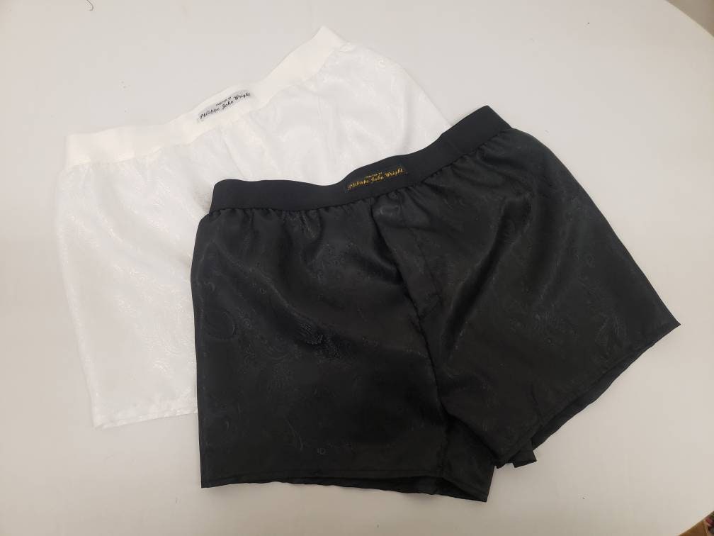 silk boxer shorts black and white paisley pattern made in France