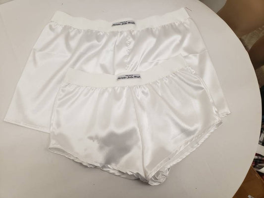 His and her silky Satin boxer short and boy shorts bundle hand made in France perfect for gifts