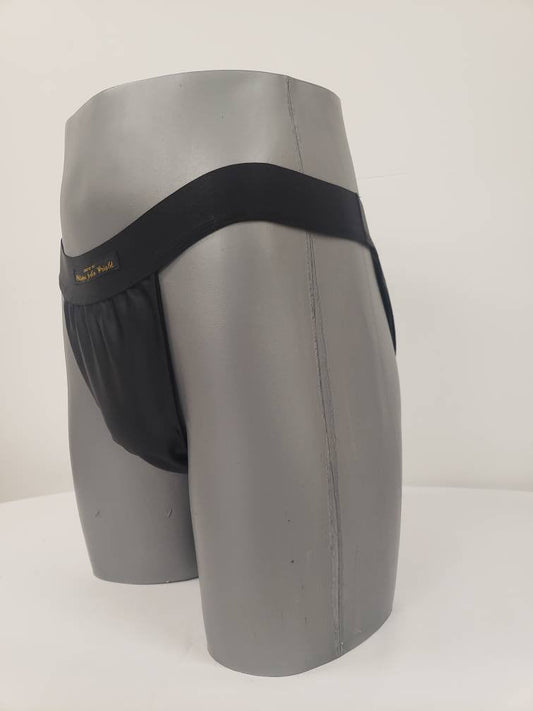 Men BLACK shiny satin briefs tanga like underwear fully lined with silky finish.