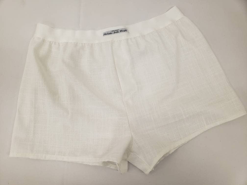 White LINEN men boxer short with white elastic.