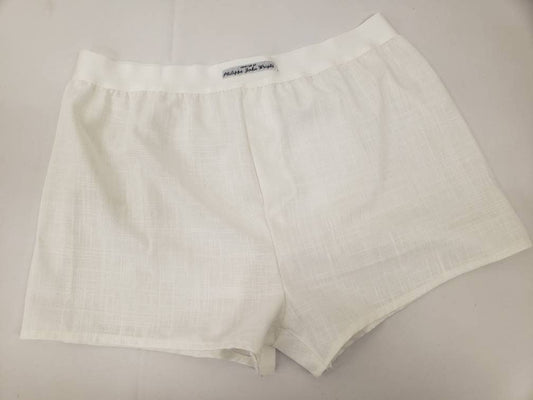 White LINEN men boxer shorts with white elastic.