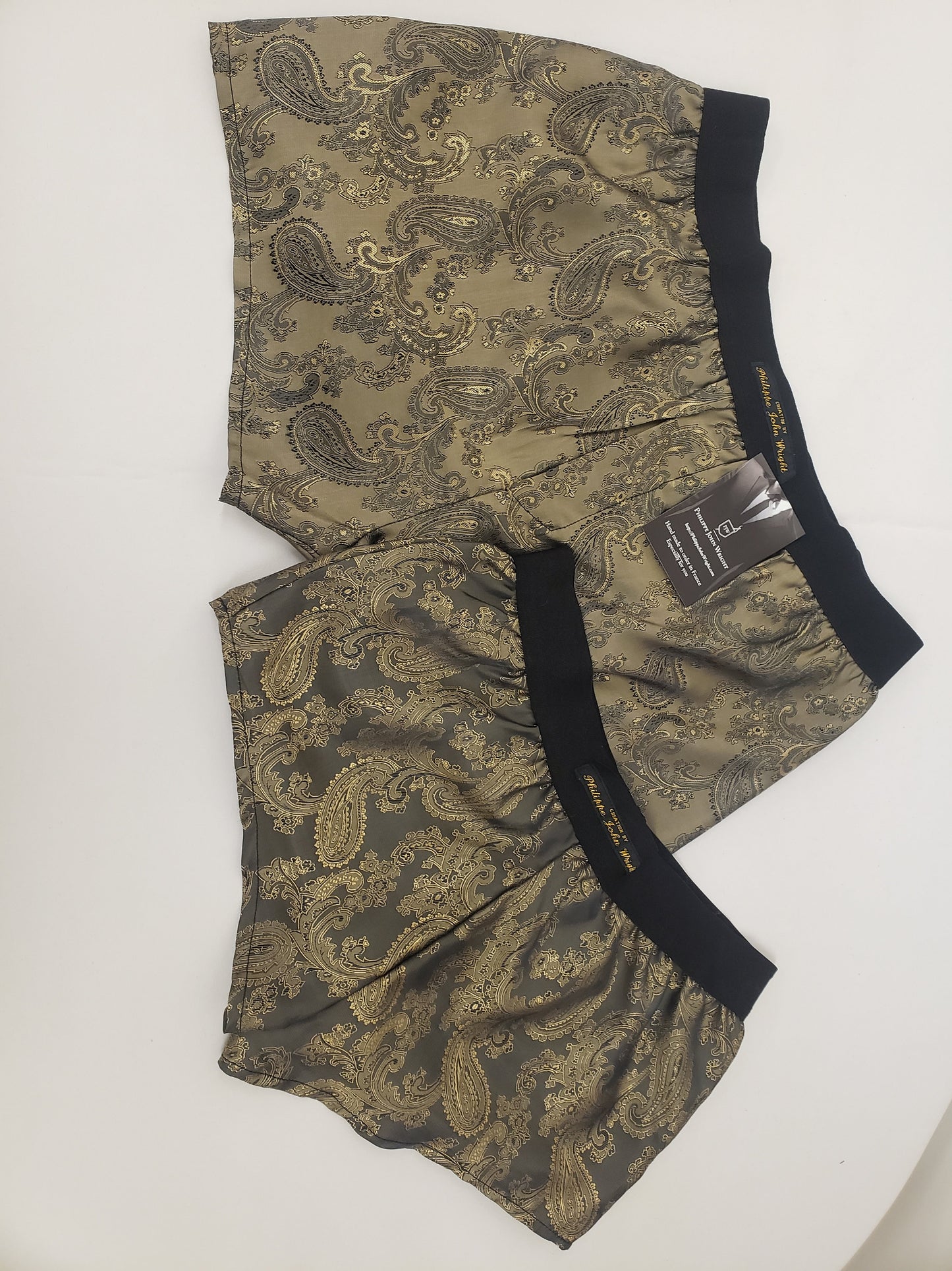 His and her Silk gold boxer short and boy shorts bundle hand made in France perfect for gifts