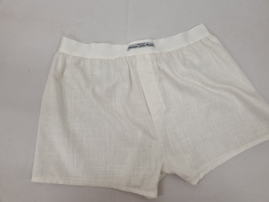 Off white LINEN men boxer short with white elastic.