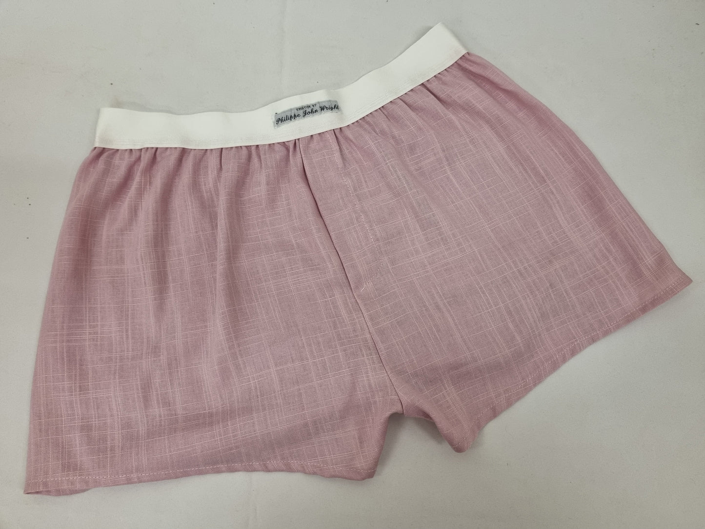 Two pink and off white LINEN men boxer short bundle with white elastic.