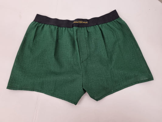 Green LINEN men boxer shorts with black elastic.