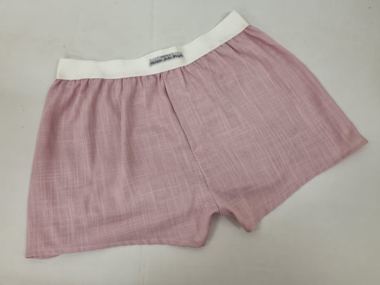 Pink LINEN men boxer shorts with white elastic.