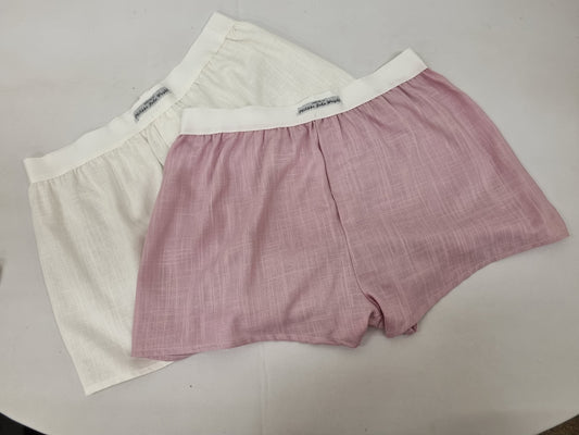 Two pink and off white LINEN men boxer short bundle with white elastic.