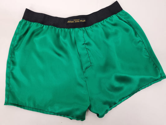High quality green Silk boxer shorts made in France