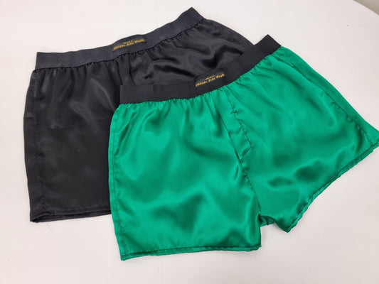 High quality double bundle black and green Silk boxer shorts made in France