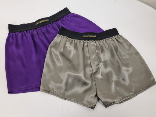 High quality double bundle silver and purple Silk boxer shorts made in France
