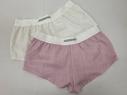 Womans double bundle PINK and WHITE linen boy shorts, pajamas, French knickers made in France