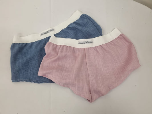 Womans double bundle PINK and BLUE linen boy shorts, pajamas, french knickers made in france