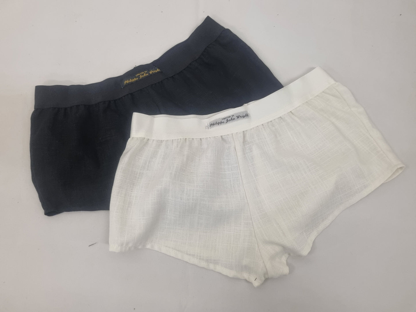 Womans double bundle BLACK and WHITE linen boy shorts, pajamas, French knickers made in France