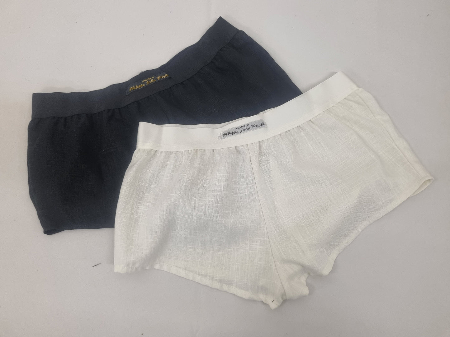 Womans double bundle BLACK and WHITE linen boy shorts, pajamas, French knickers made in France
