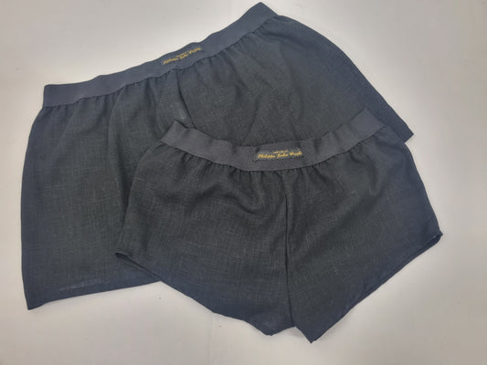 His and her linen BLACK boxer short and boy shorts bundle hand made in France.