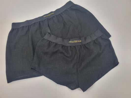 couple gift matching underwear His and her linen BLACK boxer short and boy shorts bundle hand made in France.