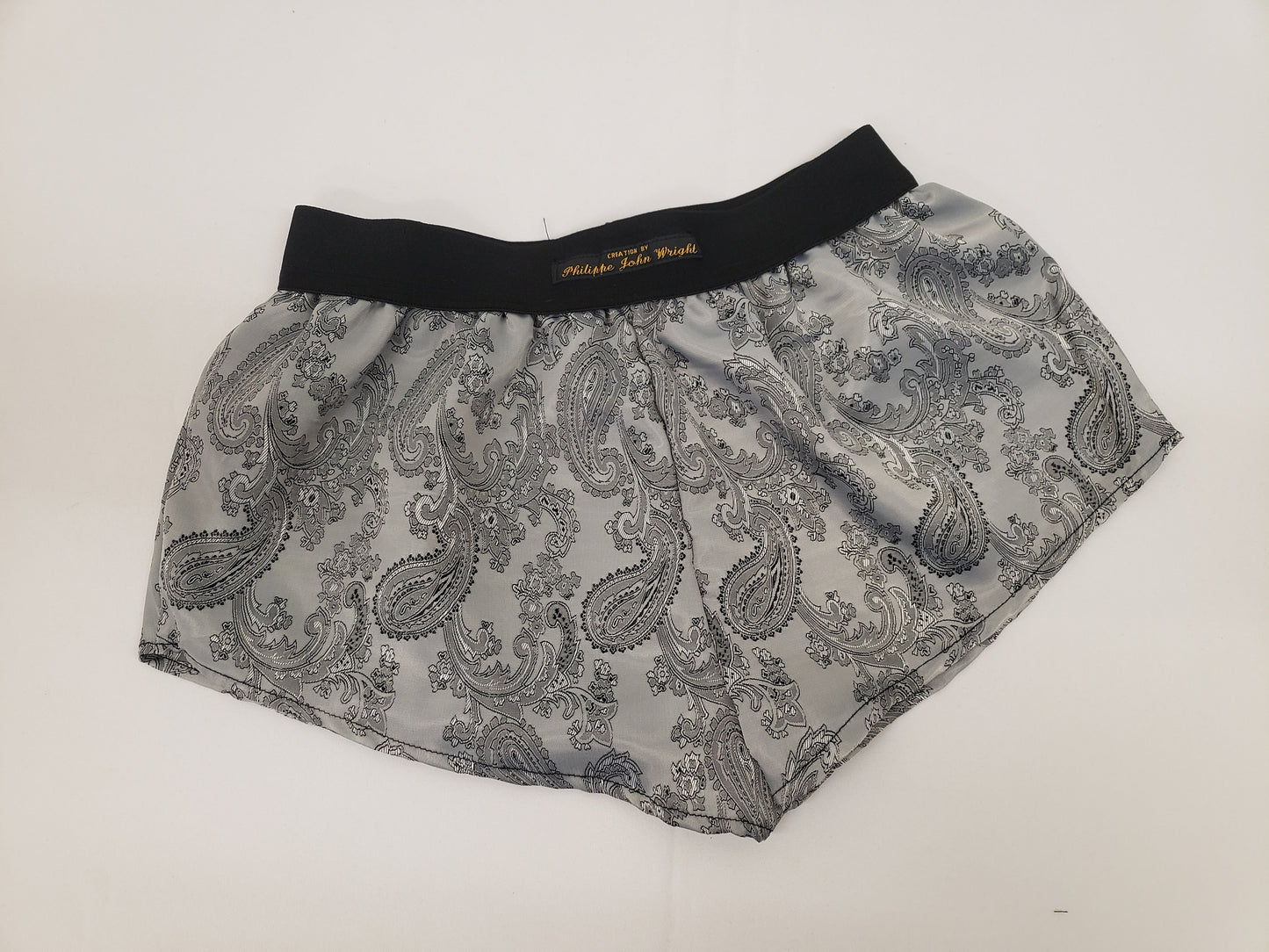 Womans SILVER silk paisley boy shorts, pajamas, french knickers made in france