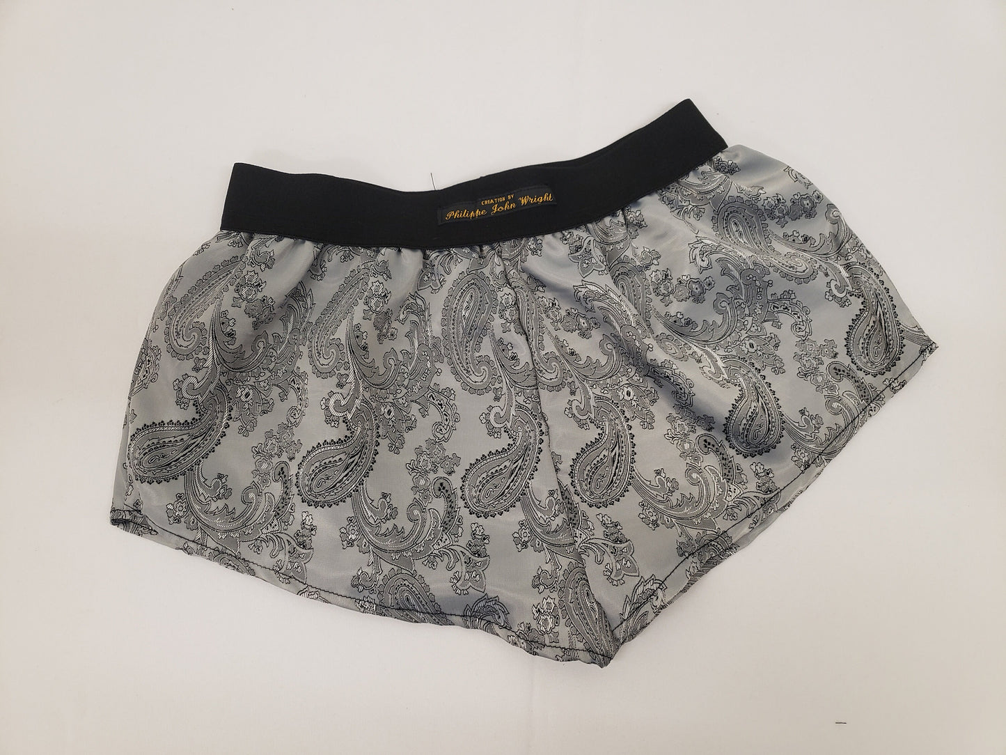 Womans SILVER silk paisley boy shorts, pajamas, french knickers made in France