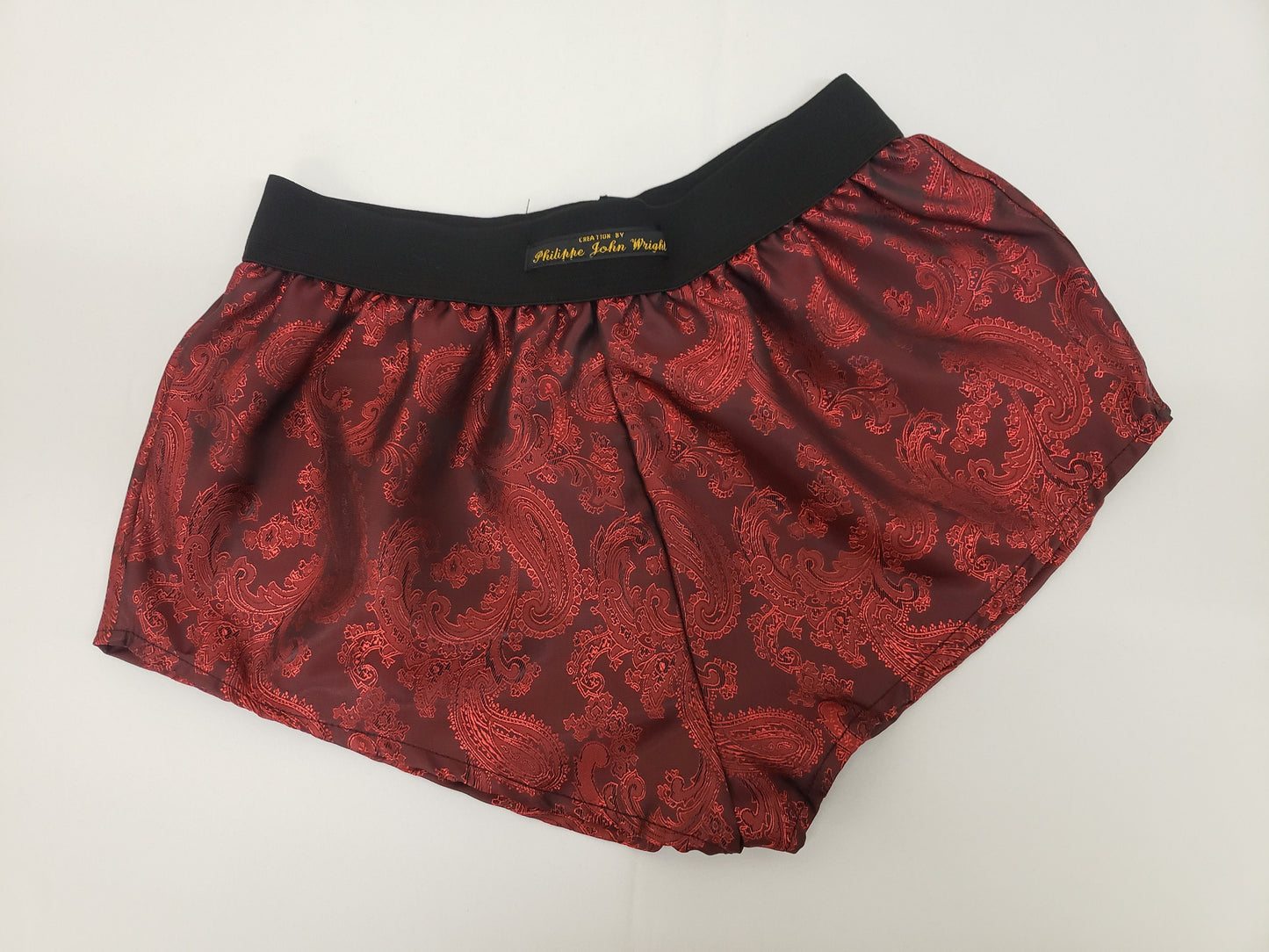 Womans RED silk paisley boy shorts, pajamas, French knickers made in France