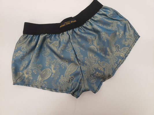 Womans GOLDEN BLUE silk paisley boy shorts, pajamas, french knickers made in france