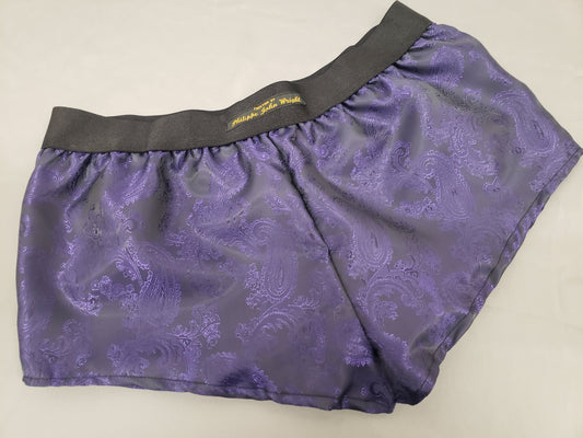 Womans PURPLE silk paisley boy shorts, pajamas, french knickers made in france