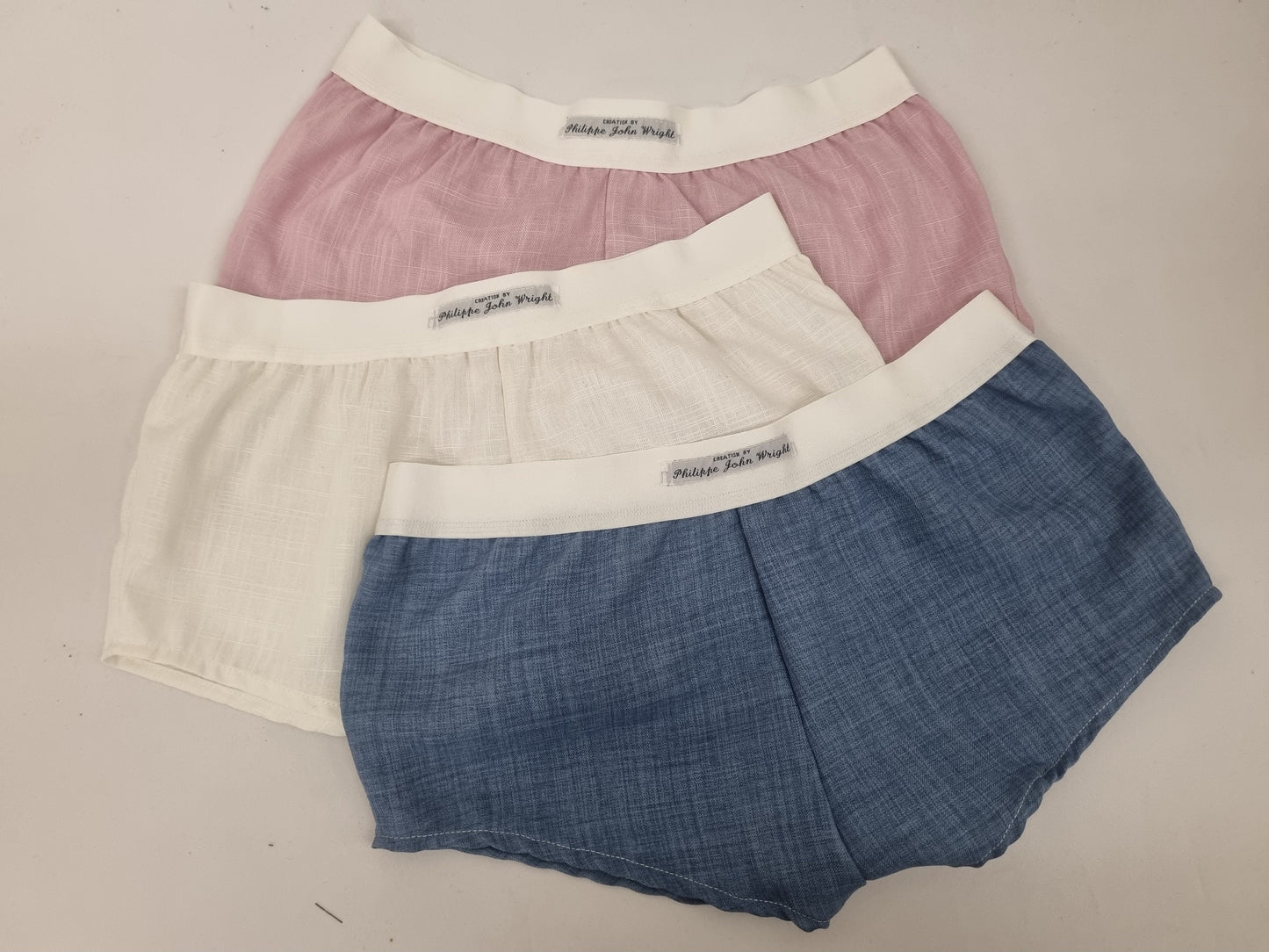 Womans tripple bundle BLUE, PINK and WHITE linen boy shorts, pajamas, french knickers made in france