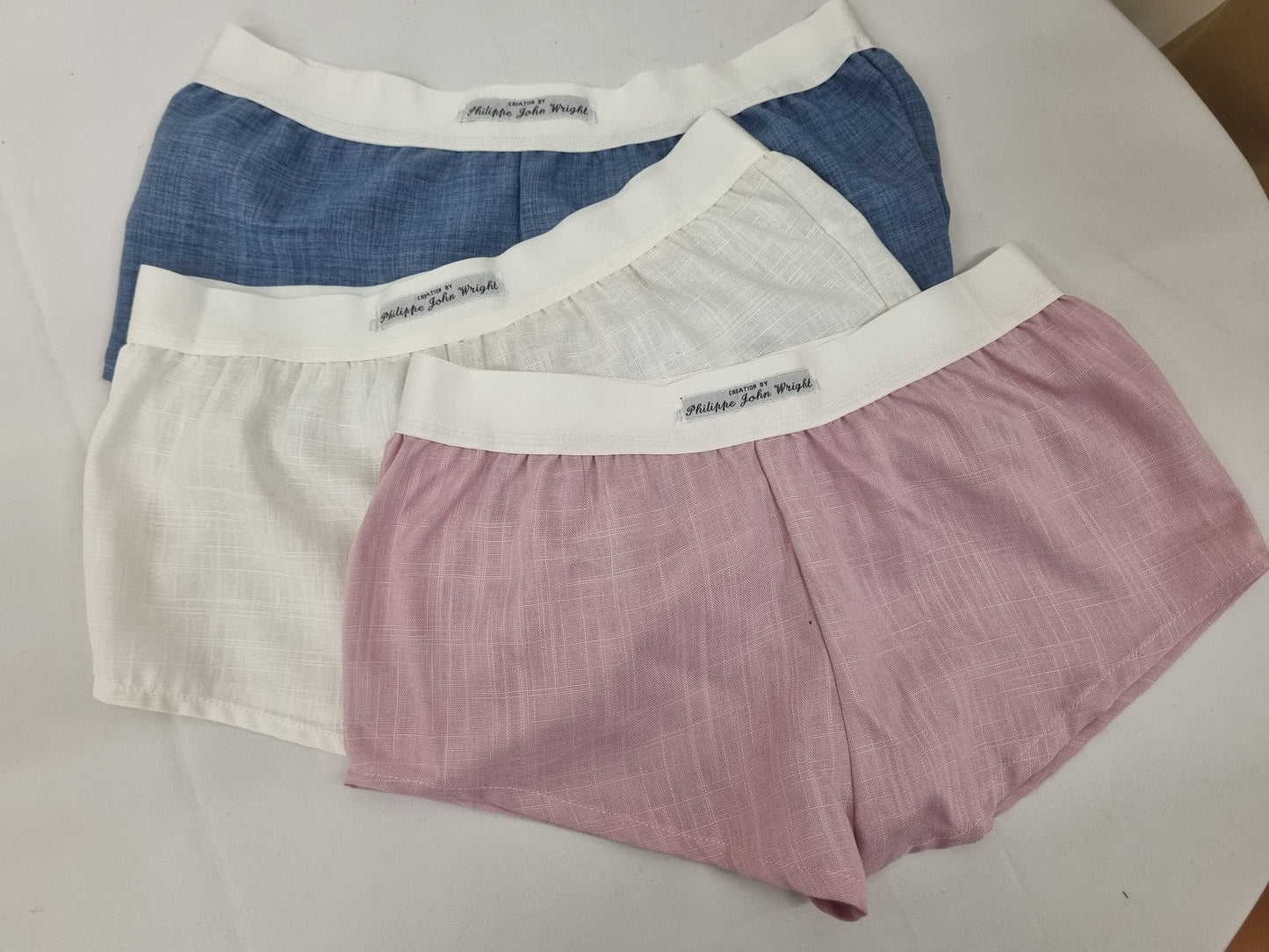 Womans tripple bundle BLUE, PINK and WHITE linen boy shorts, pajamas, french knickers made in france