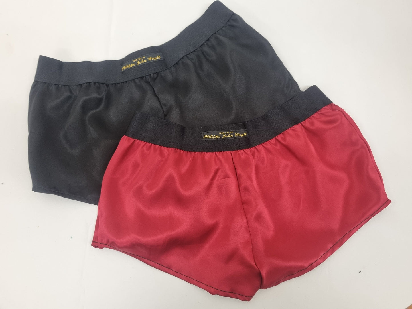 Womans double bundle BLACK and RED hight quality silk boy shorts, pajamas, french knickers made in france