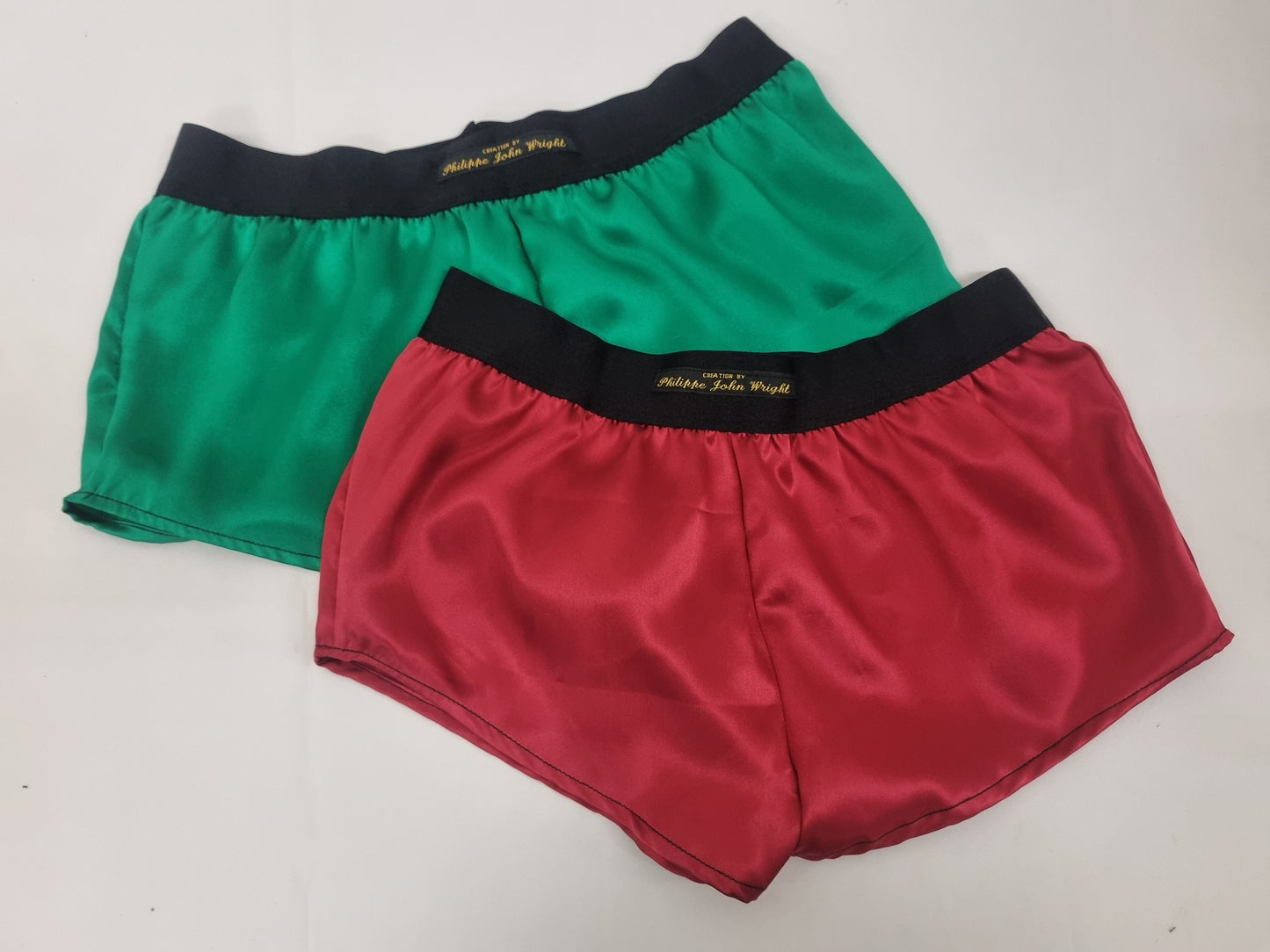 Womans double bundle GREEN and RED hight quality silk boy shorts, pajamas, french knickers made in france