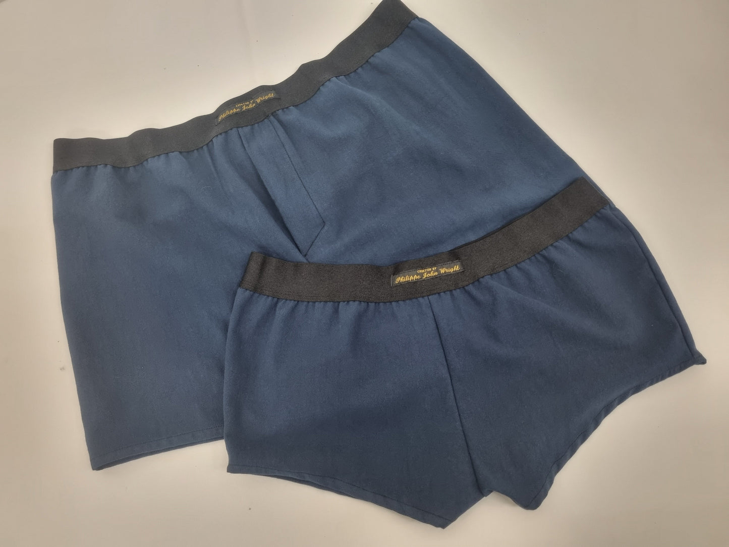 His and her organic washed cotton BLUE boxer short and boy shorts bundle hand made in France.