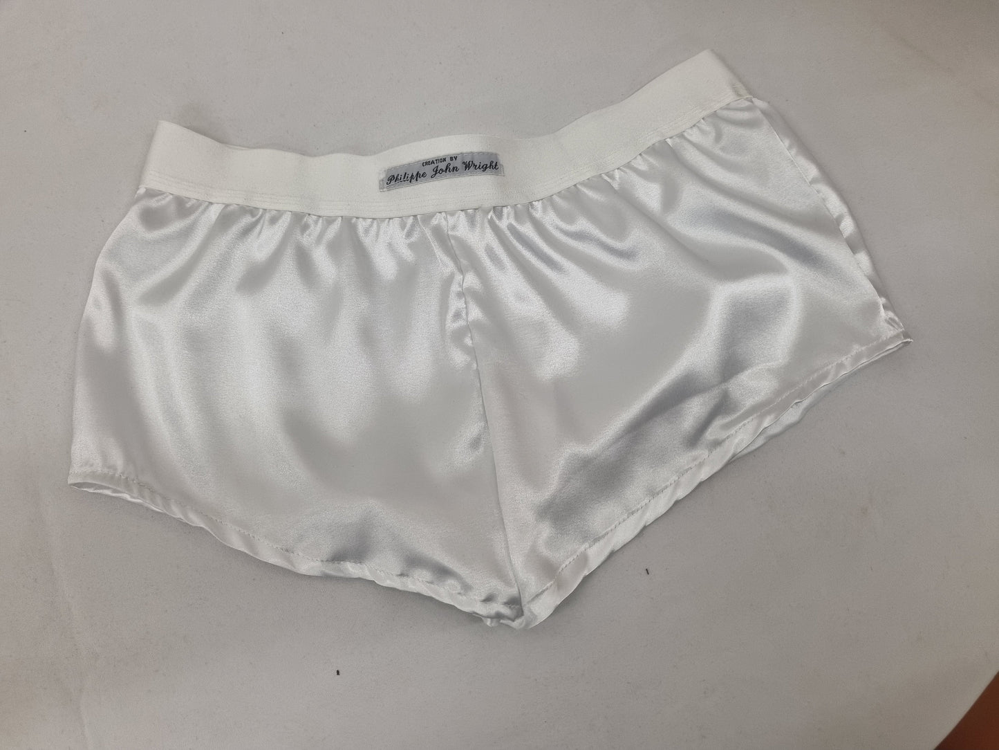 Womans WHITE satin boy shorts, pajamas, french knickers made in france