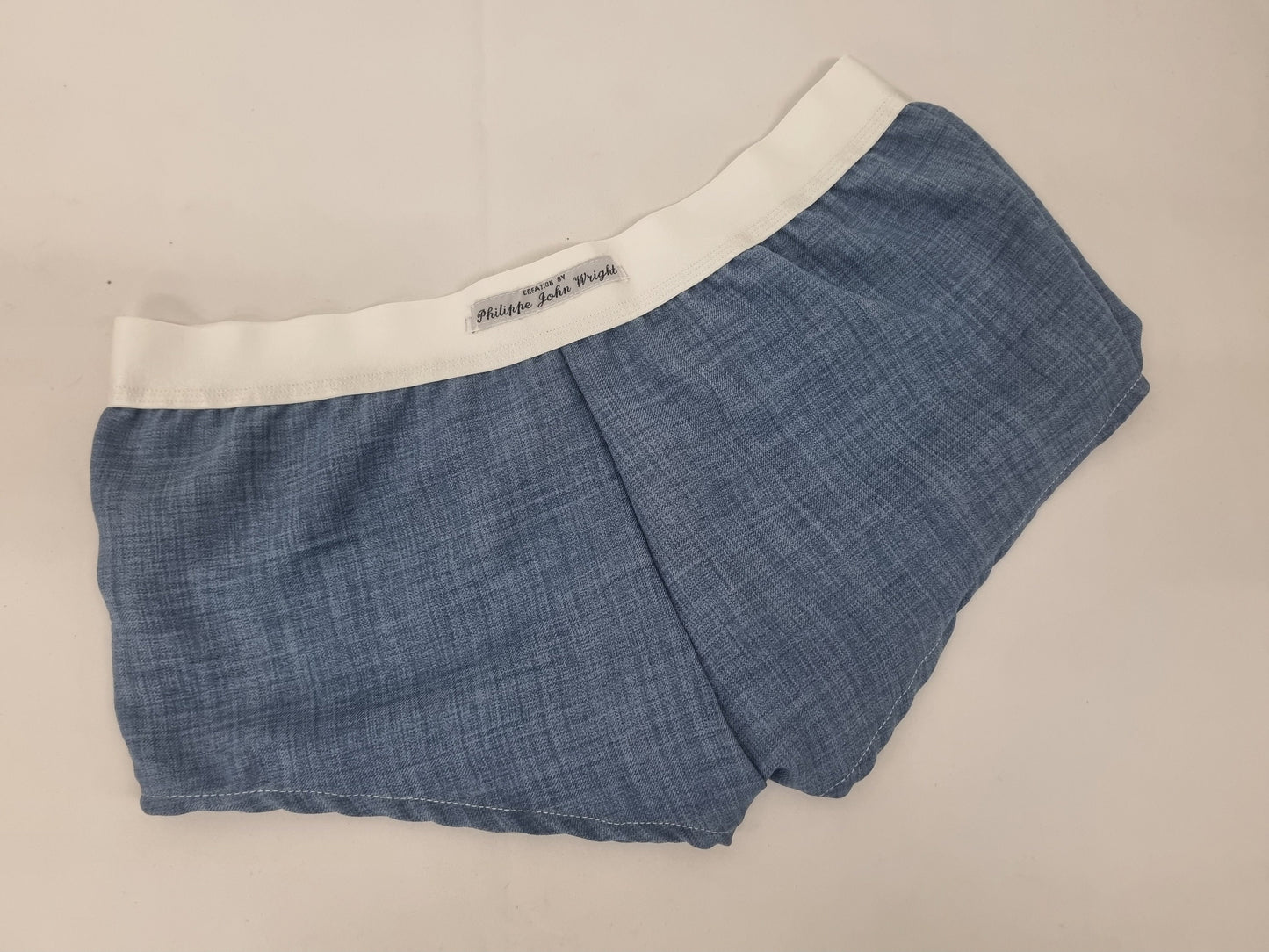 Womans double bundle BLUE and WHITE linen boy shorts, pajamas, French knickers made in France
