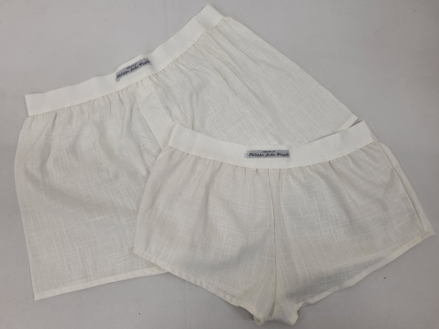 His and her linen WHITE boxer short and boy shorts bundle hand made in France.