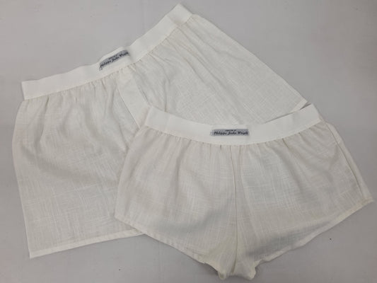 couple gift matching underwear His and her linen WHITE boxer short and boy shorts bundle hand made in France.