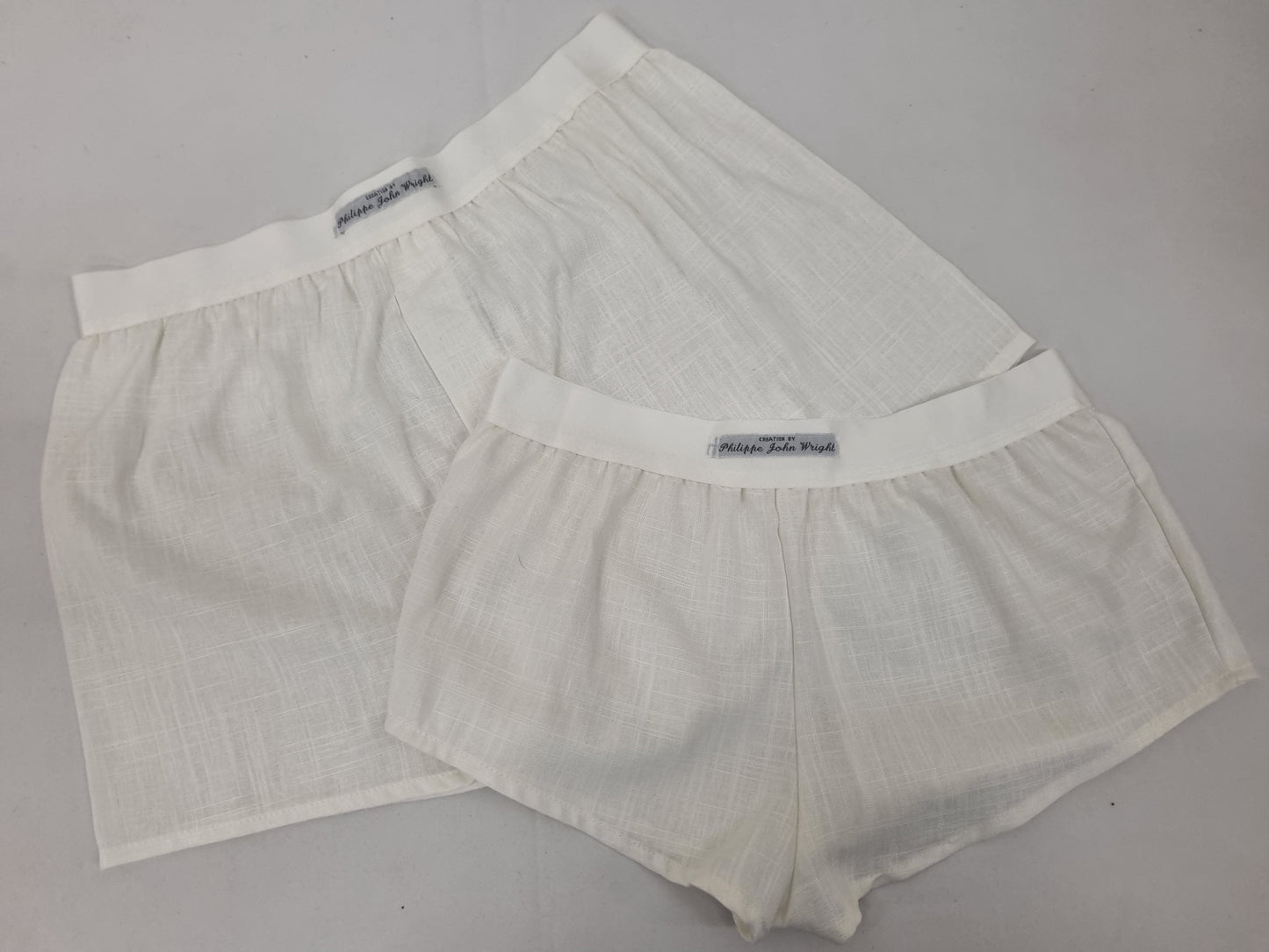 His and her linen WHITE boxer short and boy shorts bundle hand made in France.