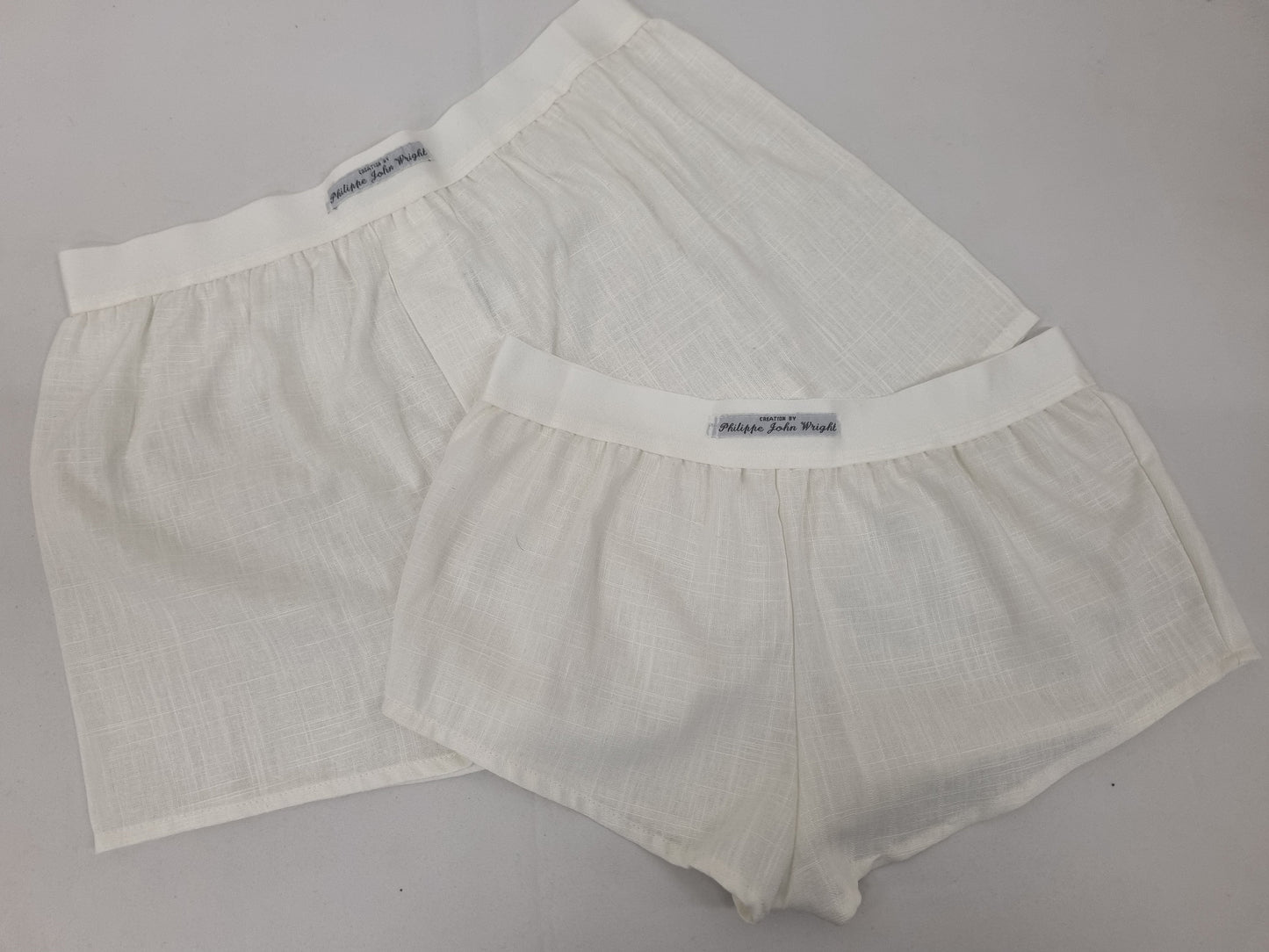couple gift matching underwear His and her linen WHITE boxer short and boy shorts bundle hand made in France.