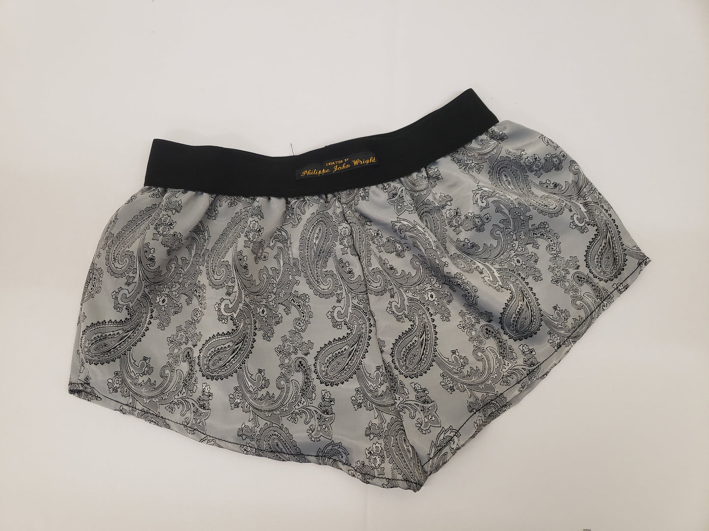 Womans SILVER silk paisley boy shorts, pajamas, french knickers made in france