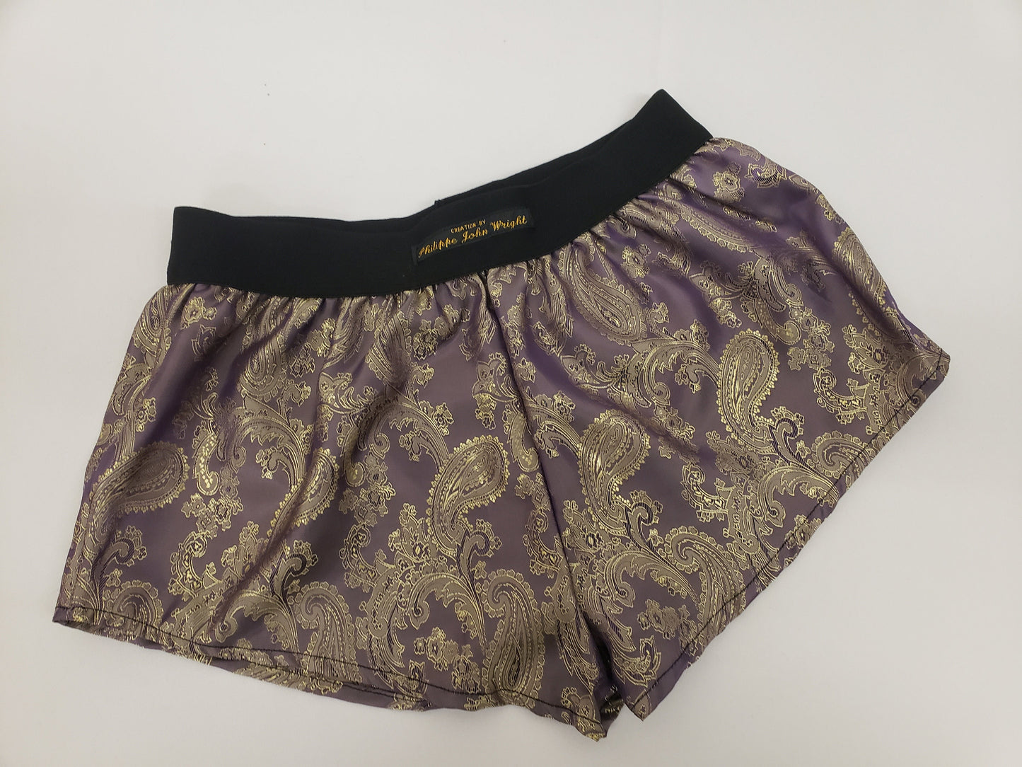 Womans double bundle GOLDEN BLUE and PURPLE silk paisley boy shorts, pajamas, french knickers made in France