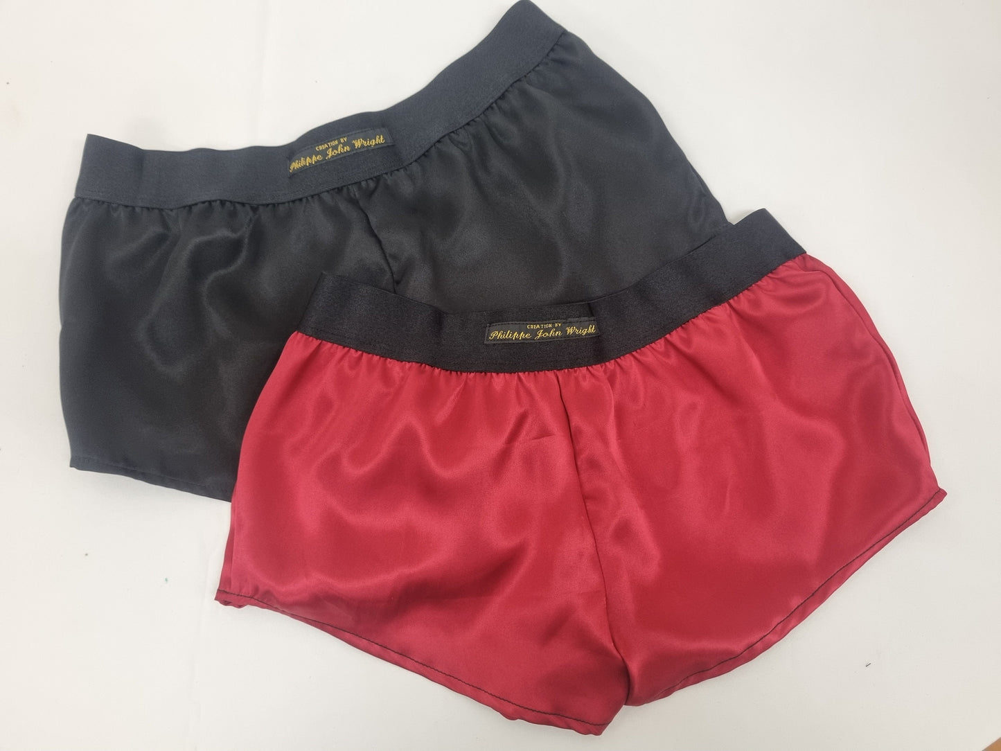 Womans double bundle BLACK and RED hight quality silk boy shorts, pajamas, french knickers made in france