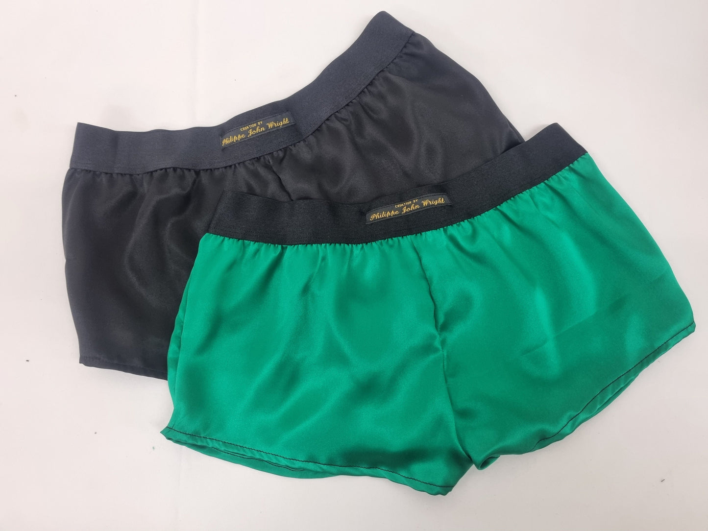 Womans double bundle BLACK and GREEN hight quality silk boy shorts, pajamas, french knickers made in France