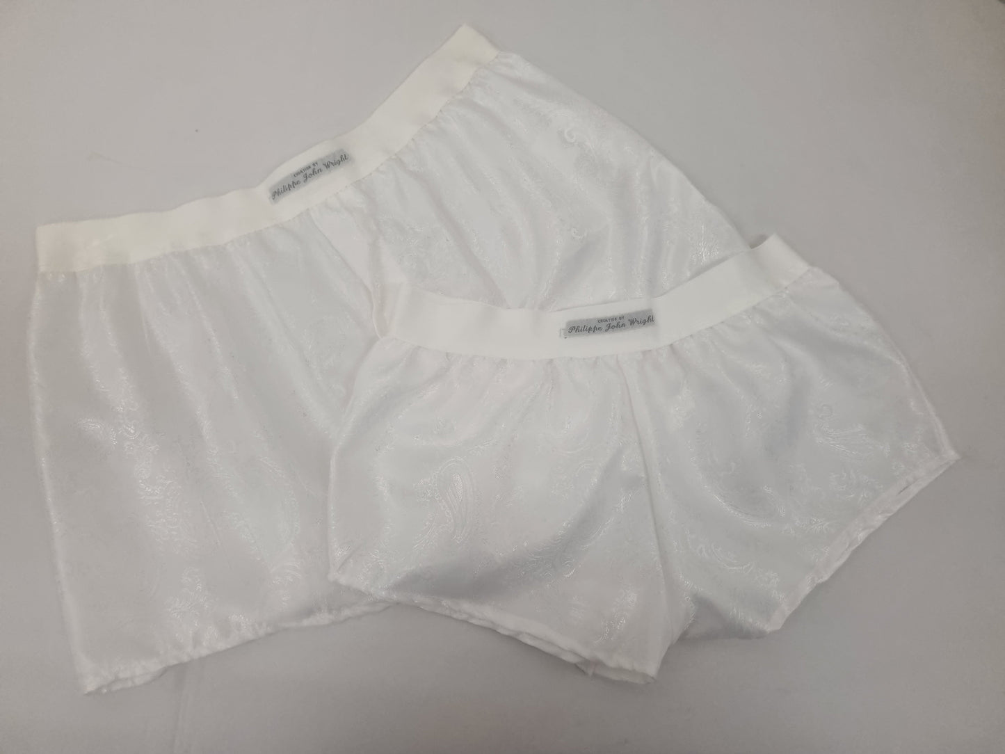 His and her Silk WHITE boxer short and boy shorts bundle hand made in France perfect for gifts