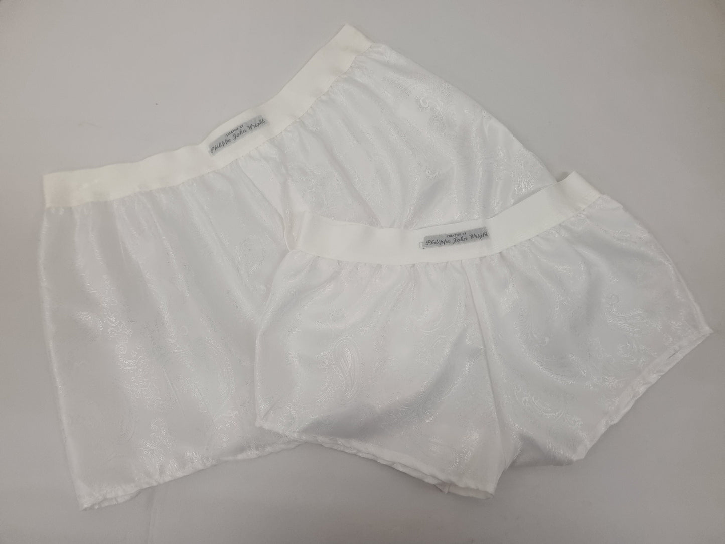 His and her Silk WHITE boxer short and boy shorts bundle hand made in France perfect for gifts