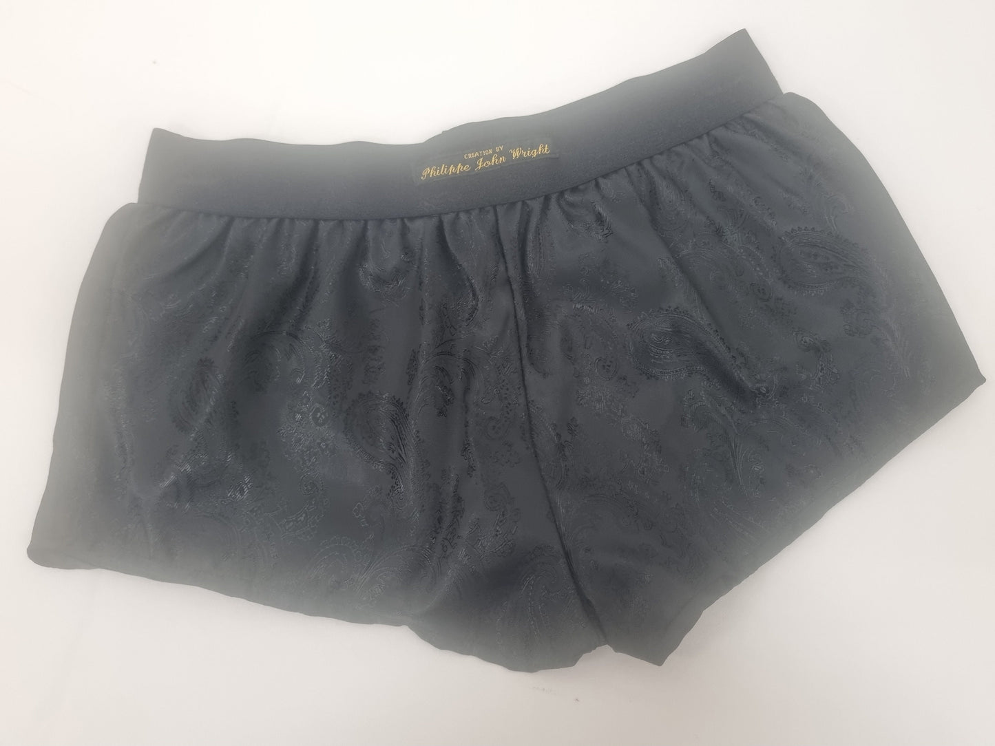 Woman BLACK silk paisley boy shorts, pajamas, French knickers made in France