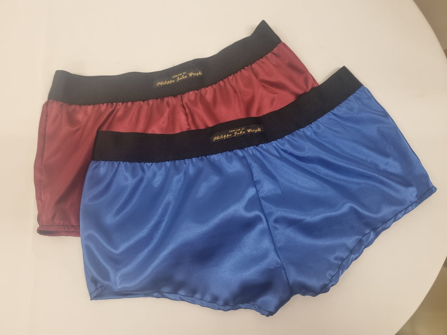 Womans double bundle BURGUNDY and GOLD satin boy shorts, pajamas, french knickers made in france