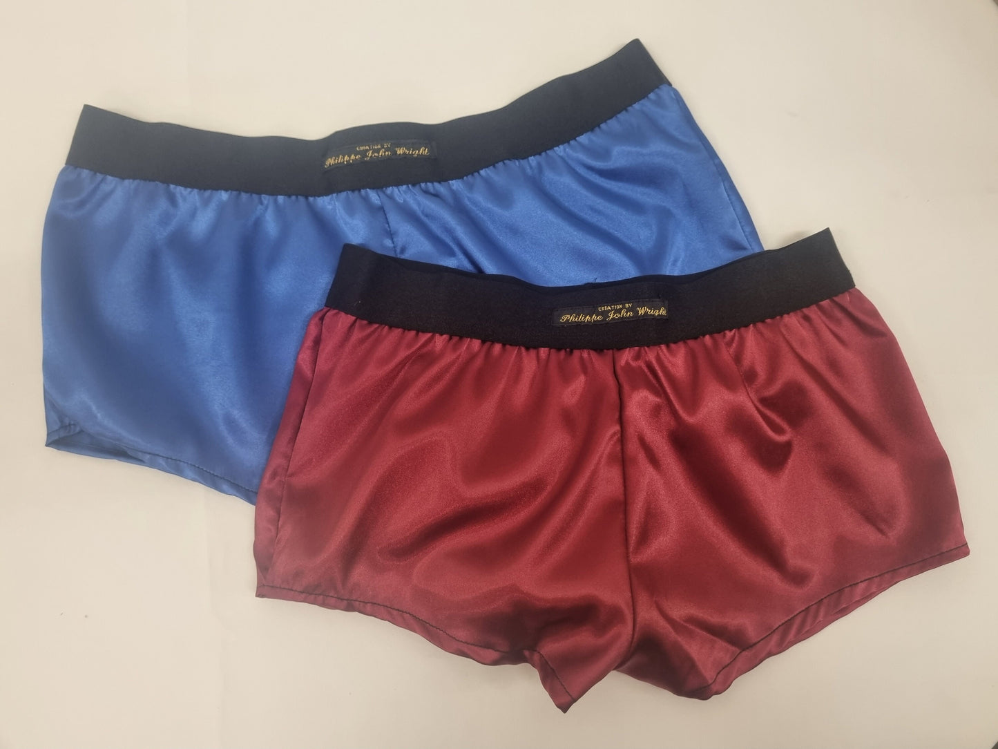 Womans double bundle BURGUNDY and GOLD satin boy shorts, pajamas, french knickers made in france